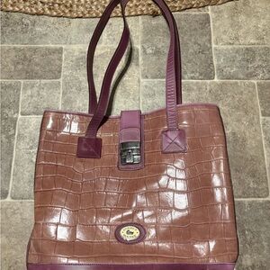 D&B Leather Tote Bag - Brown and Purple